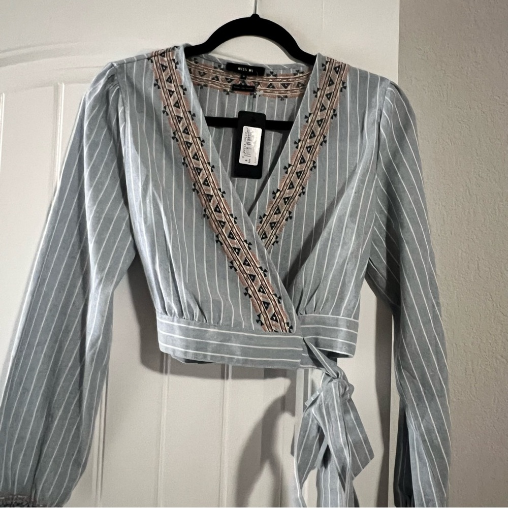 MISS ME Denim Crop Top Long Sleeve NWT